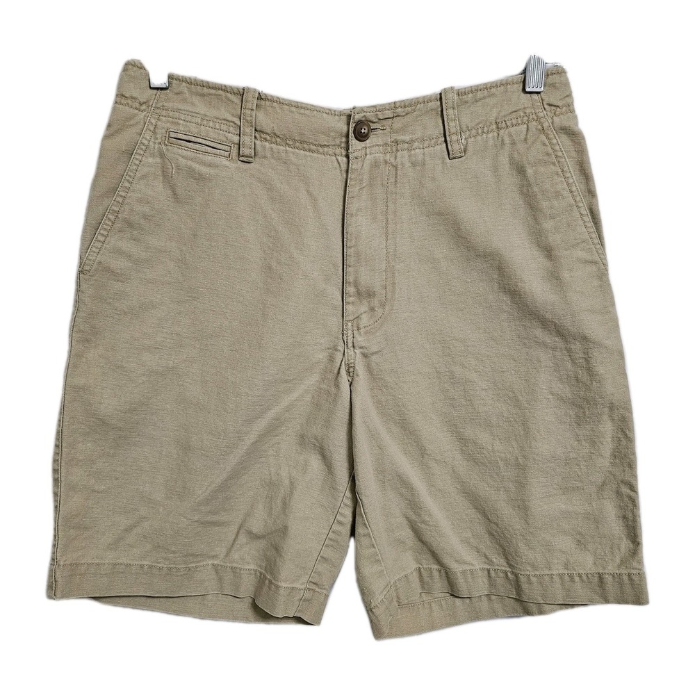 J.Crew Shorts Mens 31 Khaki Tan Linen Cotton Blend Flat Front Chino‎ Casual 9"